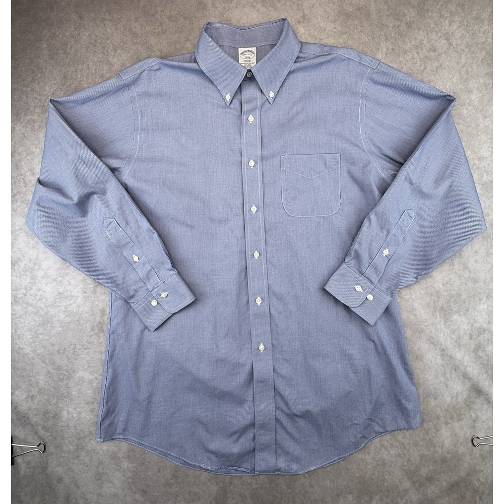 Brooks Brothers Mens 16 1/2 34 Shirt Regent Fit Blue Check Non Iron Cotton